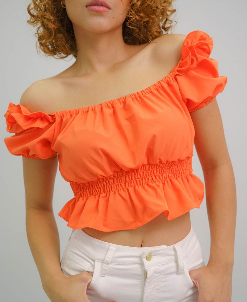 COLOMBIAN BLOUSE. Blusa Colombiana. Orange color. Pitbull BL1019. Size: M