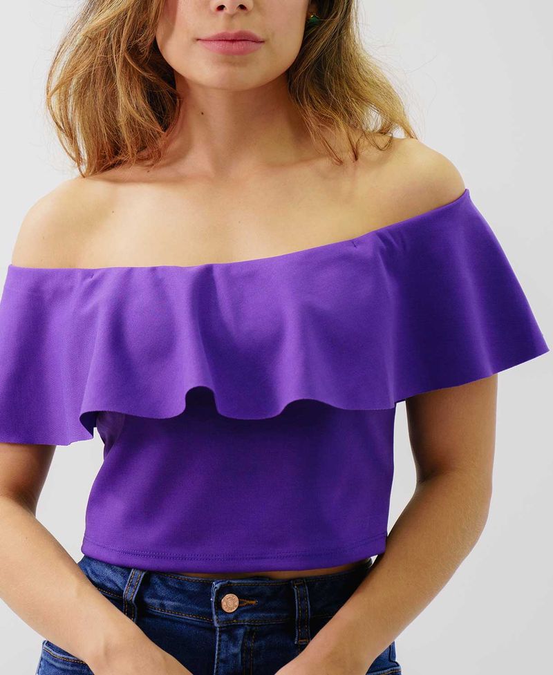 Blusa Morada Con Bolero Cuello Bandeja