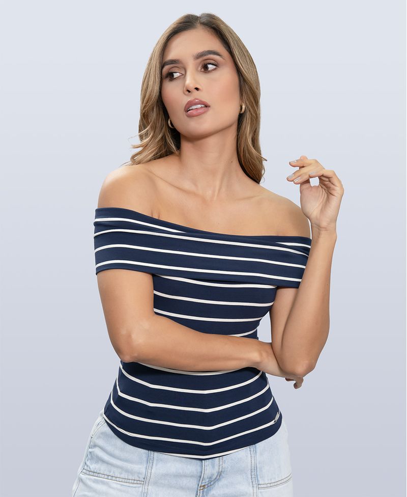 Blusa escote bardot azul