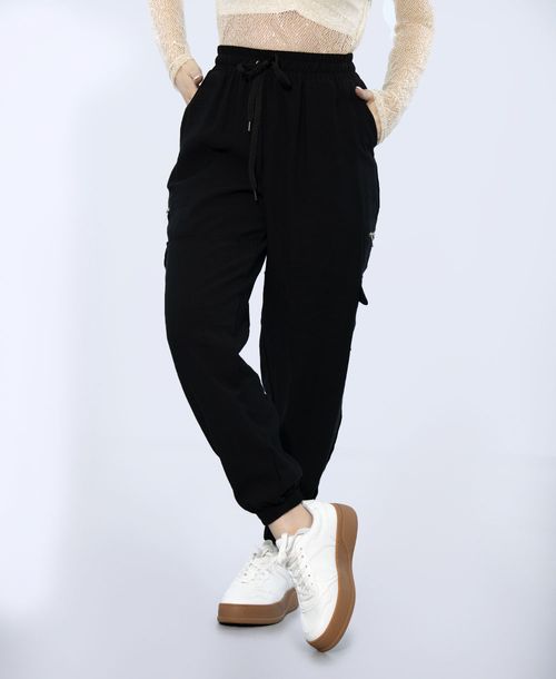 Pantalon Cargo negro tiro alto