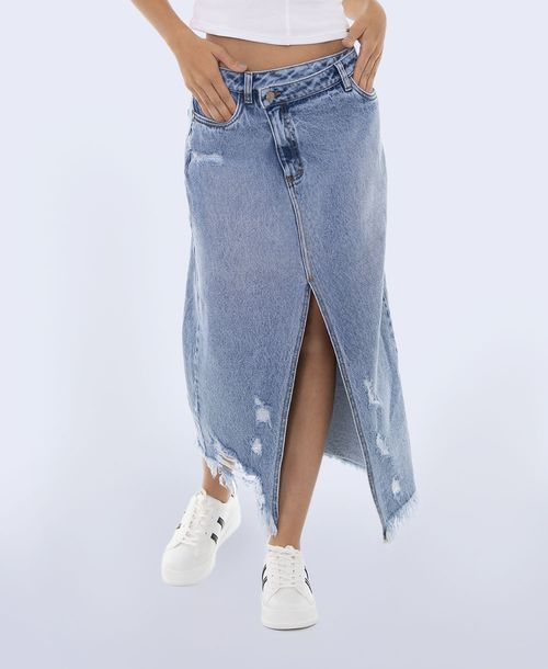 Falda denim desigual desmechado con abertura