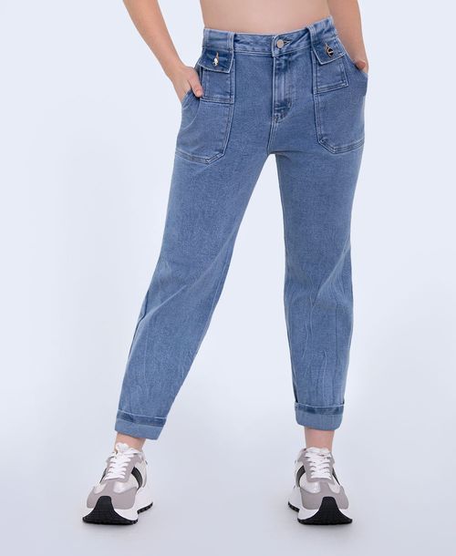Jean Momfit claro tiro alto stretch