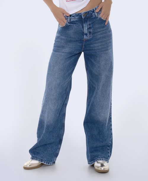 Jean straight tiro alto oscuro